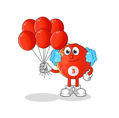 Kırmızı bilardo topu palyaçosu ve balon vektörü. çizgi film karakteri