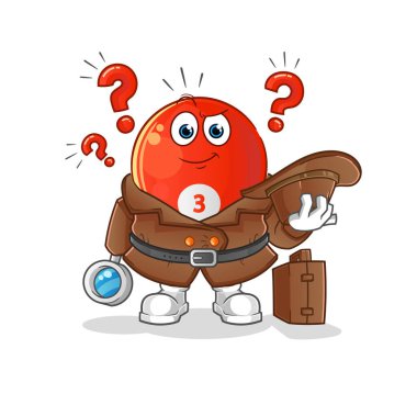 Kırmızı bilardo topu dedektif vektörü. çizgi film karakteri