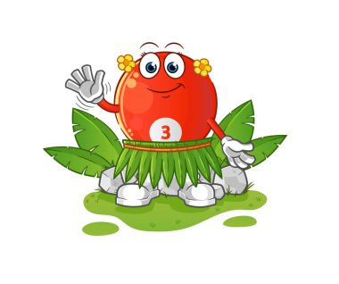 Kırmızı bilardo topu Hawaii 'li el sallayan karakter. çizgi film maskotu vektörü