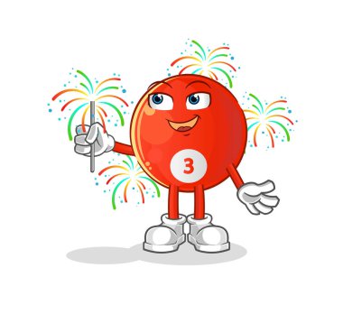 Kırmızı bilardo topu ve havai fişek maskotu. çizgi film vektörü