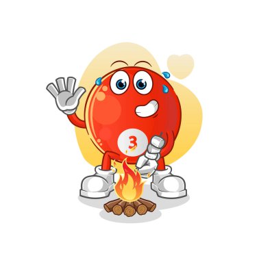 Kırmızı bilardo topu marşmelov kızartıyor. çizgi film maskotu vektörü