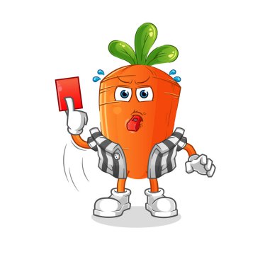 Kırmızı kart resimli havuç hakemi. karakter vektörü