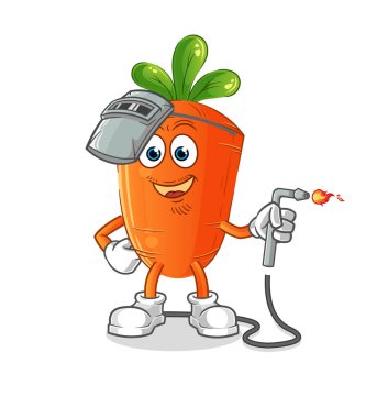 Havuç kaynakçısı maskotu. çizgi film vektörü