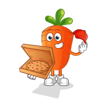 Havuç pizza teslimatçısı çocuk vektörü. çizgi film karakteri
