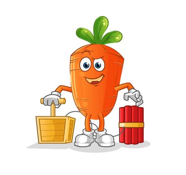 Havuç elinde dinamit fünyesi. çizgi film maskotu vektörü