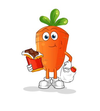 Havuç çikolata maskotu yer. çizgi film vektörü