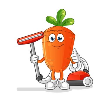 Süpürgeyle havuç temizleme. karakter vektörü