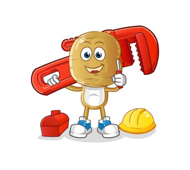 Patates kafalı karikatür tesisatçısı. çizgi film maskotu vektörü