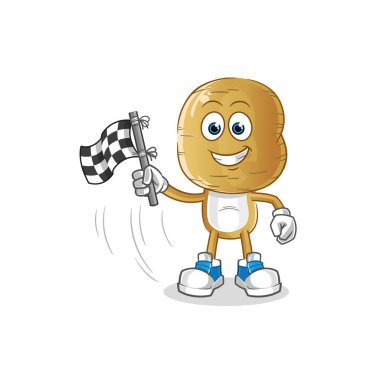 Patates kafalı çizgi film bitiş bayrağı. çizgi film maskotu vektörü