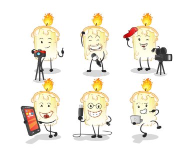 Mum teknolojisi grubu karakteri. çizgi film maskotu vektörü