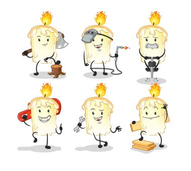 Mum işçisi karakter belirledi. çizgi film maskotu vektörü