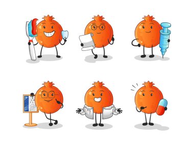 Nar doktoru grup karakteri. çizgi film maskotu vektörü