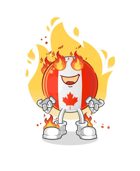 Canada Flag Fire Mascot Cartoon Vector — Stock Vector