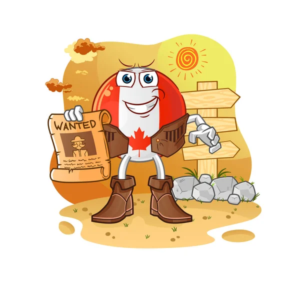 Kanada bayrak kovboyu aranıyor. çizgi film maskotu vektörü