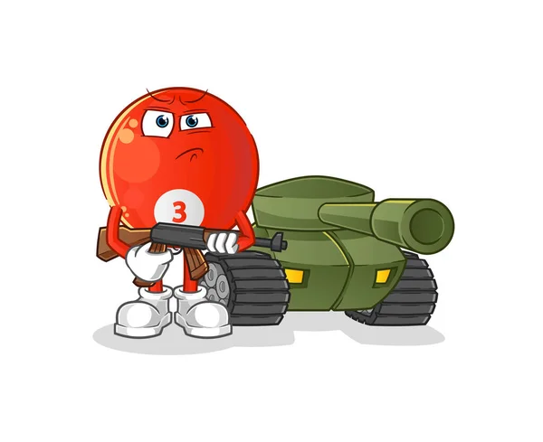 Red Billiard Ball Soldier Tank Character Cartoon Mascot Vector — Stock Vector