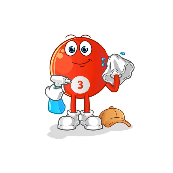 Red Billiard Ball Cleaner Vector Cartoon Character — Stock Vector