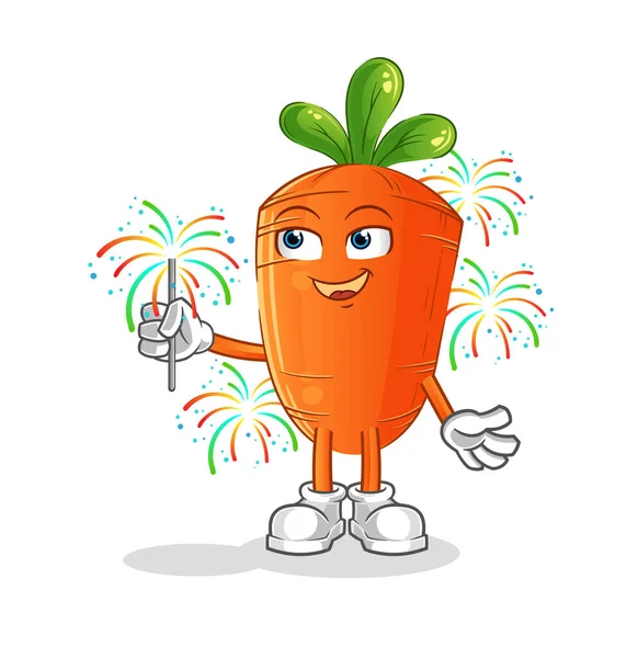 Havuç ve havai fişek maskotu. çizgi film vektörü