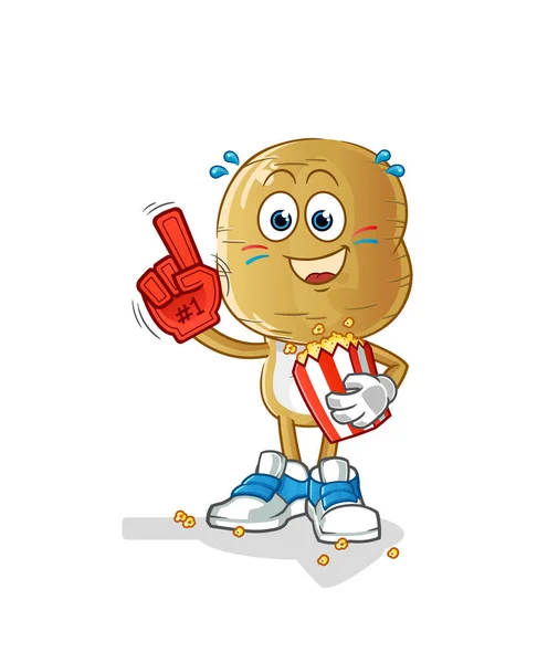 Fanem Karykatury Głową Ziemniaka Ilustracją Popcornu Wektor Charakteru — Wektor stockowy