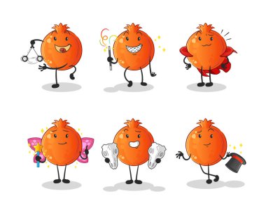 Nar sihirli grup karakteri. çizgi film maskotu vektörü