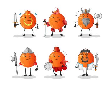 Nar savaşçısı grup karakteri. çizgi film maskotu vektörü