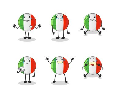 İtalya bayrağı üzgün grup karakteri. çizgi film maskotu vektörü