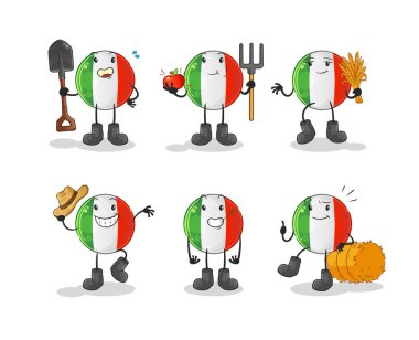 İtalyan bayrak çiftçisi grup karakteri. çizgi film maskotu vektörü