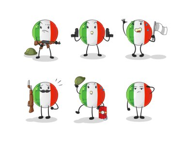 İtalyan bayrak askeri karakteri. çizgi film maskotu vektörü