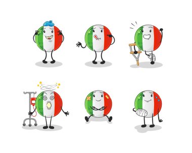 İtalyan bayraklı hasta grup karakteri. çizgi film maskotu vektörü