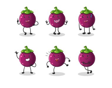 Mangosteen Happy Set karakteri. çizgi film maskotu vektörü