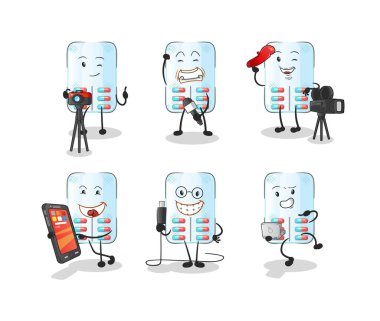 Tıp teknolojisi grubu karakteri. çizgi film maskotu vektörü