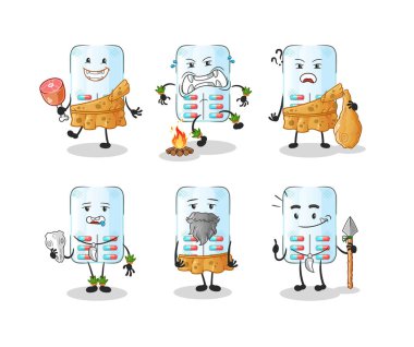 İlkel tıp insanı grup karakteri. maskot vektörü