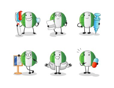 Nijeryalı doktor grup karakteri. çizgi film maskotu vektörü