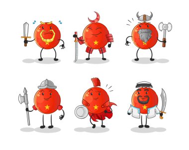 Vietnamlı savaşçı grup karakteri. çizgi film maskotu vektörü