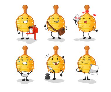 Ahşap bal avcısı postacı karakter belirledi. çizgi film maskotu vektörü