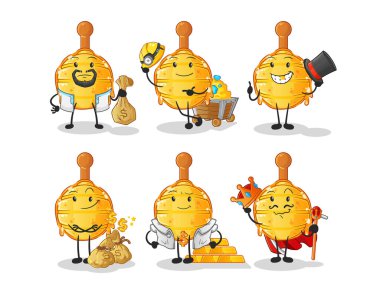 Ahşap Bal Avcısı zengin grup karakteri. çizgi film maskotu vektörü