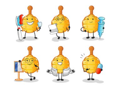 Ahşap Bal Avcısı doktor grup karakteri. çizgi film maskotu vektörü