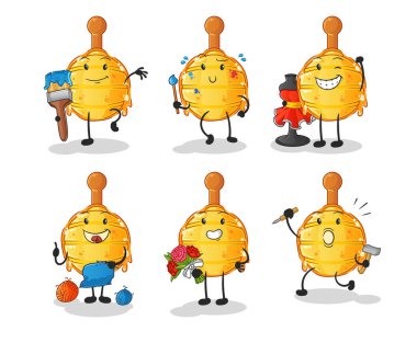 Ahşap Bal Avcısı sanatçı grubu karakteri. çizgi film maskotu vektörü