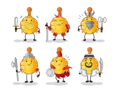 Tahta Bal Avcısı savaşçı grup karakteri. çizgi film maskotu vektörü