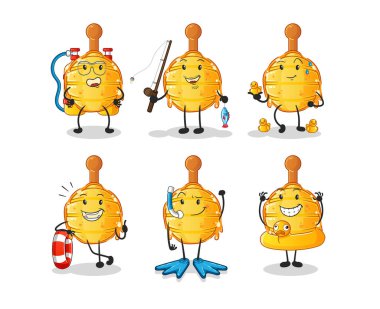 Tahta ballı su aktivite grubu. çizgi film maskotu vektörü