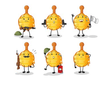 Tahta Ballı Dipper askeri karakteri. çizgi film maskotu vektörü