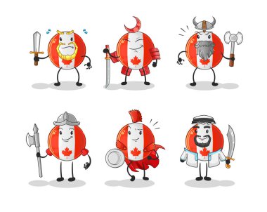 Kanada bayrak savaşçısı grup karakteri. çizgi film maskotu vektörü