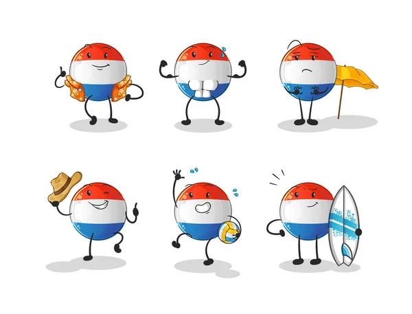 杜奇国旗海滩度假设置性格 卡通吉祥物载体 — 图库矢量图片