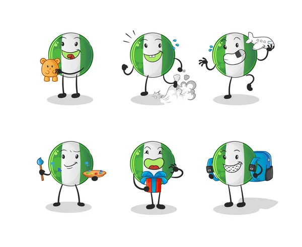 Nigerian Flag Children Group Character Cartoon Mascot Vector — Stock Vector