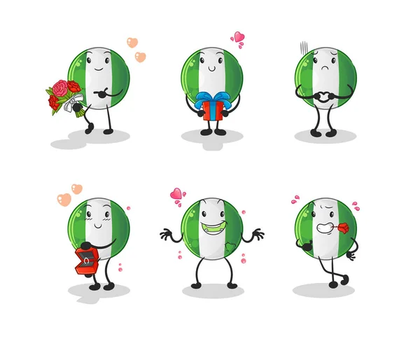 Nigerian Flag Love Set Character Cartoon Mascot Vector — Stock Vector