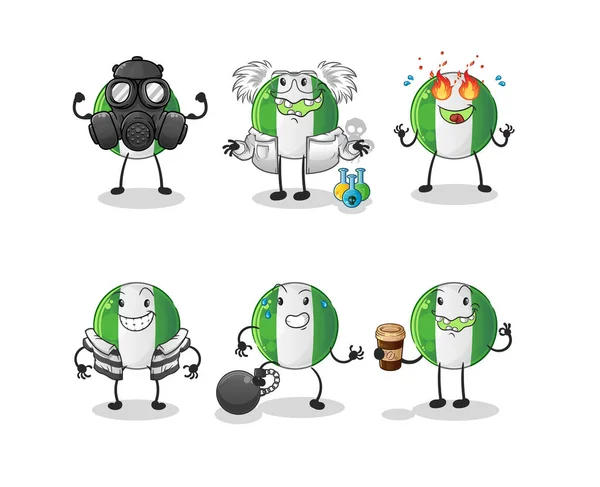 Nigerian Flag Villain Group Character Cartoon Mascot Vector — Stock Vector