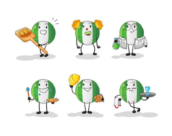 Nigerian Flag Profession Set Character Cartoon Mascot Vector — Stock Vector