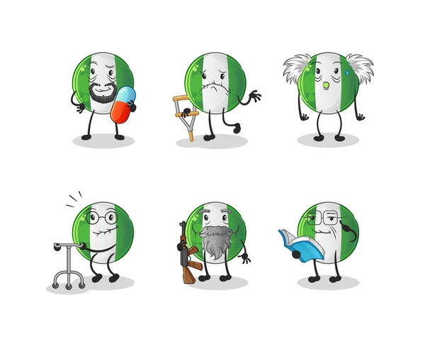 Nigerian Flag Elderly Character Cartoon Mascot Vector — Stock Vector