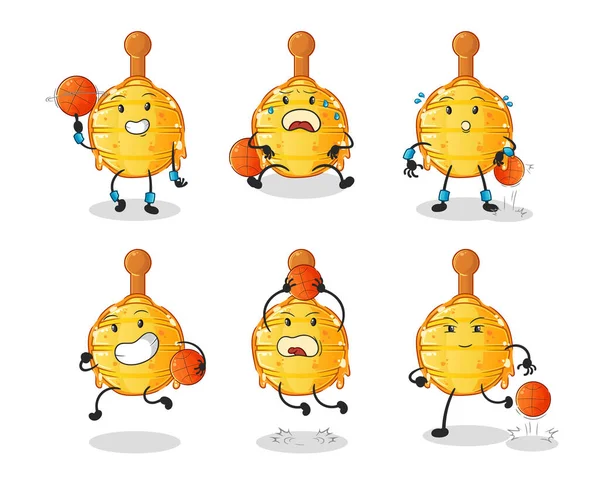 Tahta Bal Dipper Basketbol Oyuncusu Grup Karakteri Maskot Vektörü — Stok Vektör