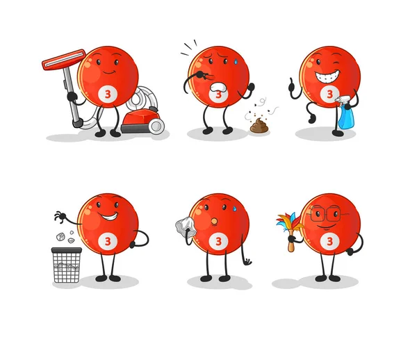 赤いビリヤードボールクリーニンググループのキャラクター 漫画マスコットベクトル — ストックベクタ