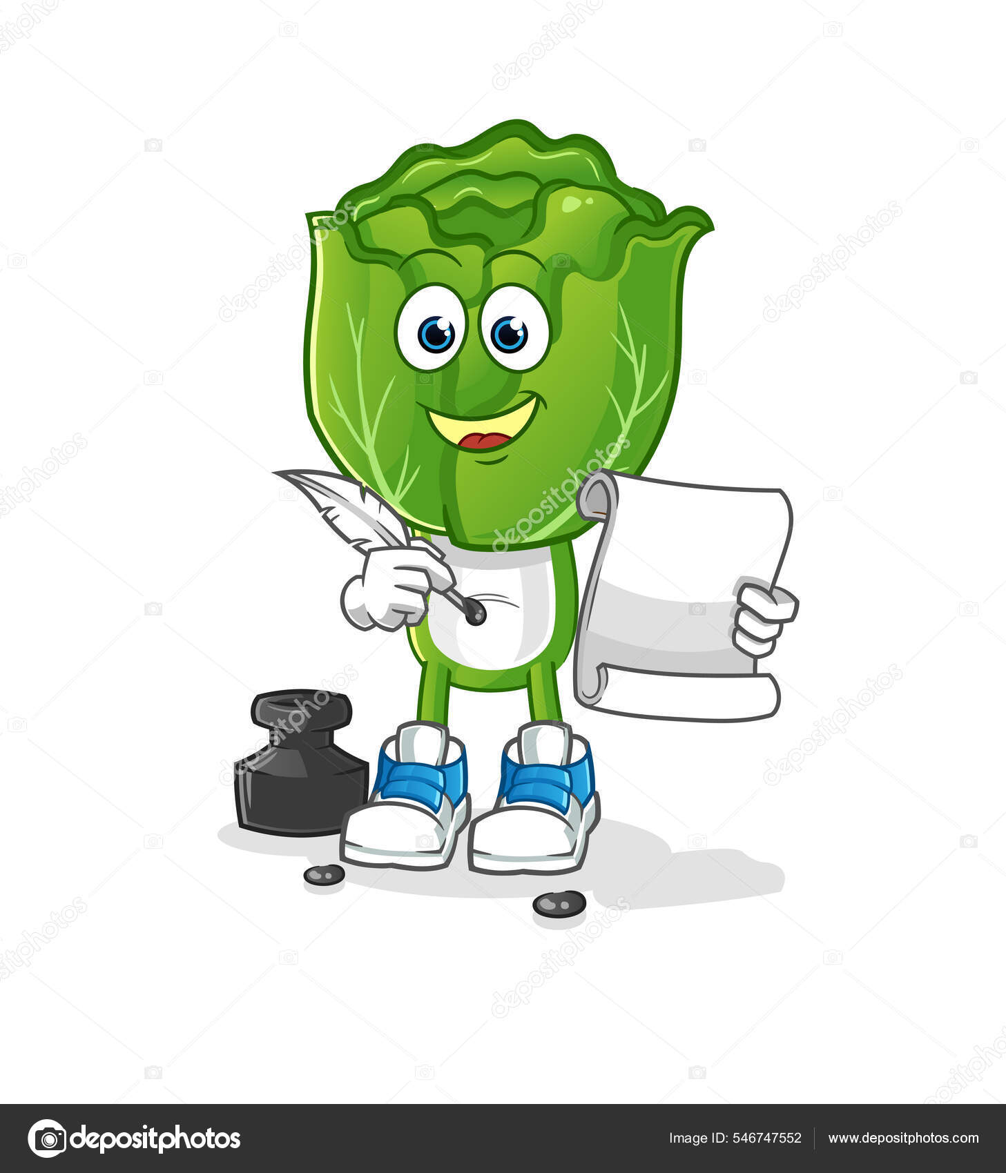 Cabbage Head Cartoon Writer Vector Cartoon Character Vector de stock